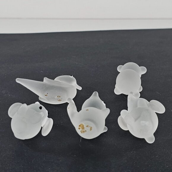 Mini Frosted Glass Animal Figurines Set Of 5 Bear Elephant Swan Bunny Cat - Picture 7 of 9